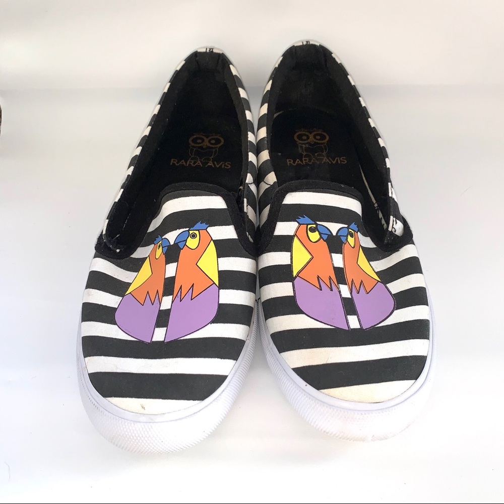 Rara Avis | Canvas Shoe, Striped with Bird Print